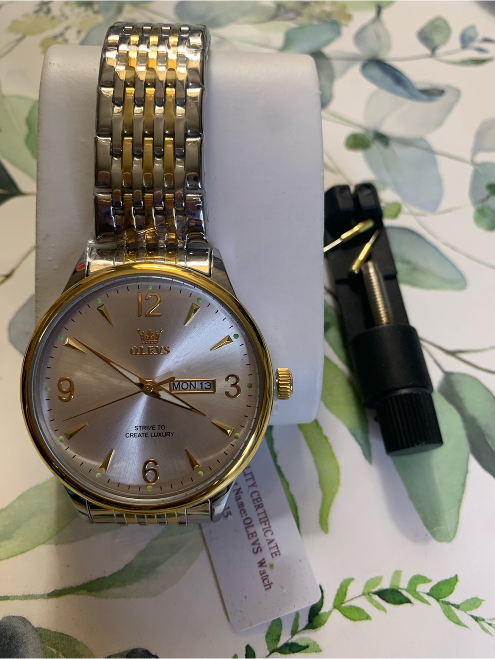 OLEVS Two-Tone Silver and Gold Men’s Dress Watch - Day/Date